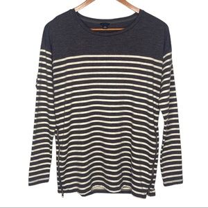 Ann Taylor Striped Long Sleeve Top Zipper Detail
